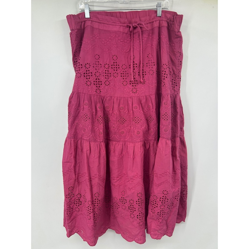 Sundance Magenta Pink Cotton Eyelet Tiered Maxi Skirt Womens Large Boho Skirt